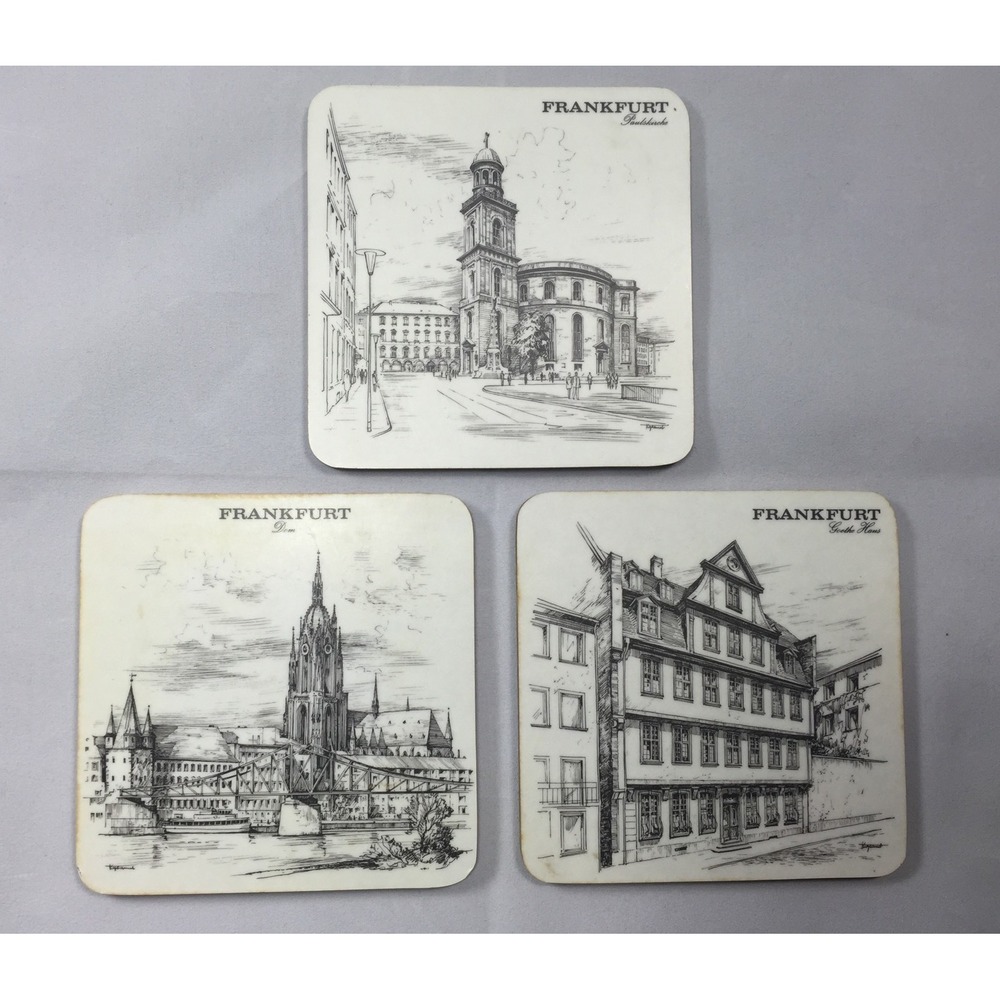 Vintage Schuberth Frankfurt Germany Coasters Set of 3 West Germany Melamine Cork